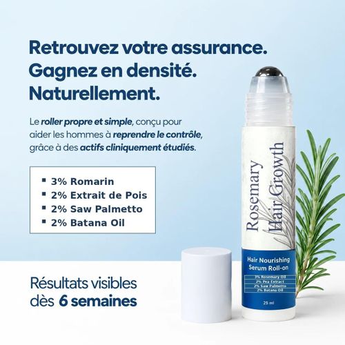 Sérum Roller Croissance Cheveux à l'Huile de Romarin - Anti-Chute, Booste la Pousse - 25ml