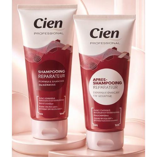 Duo : Shampooing Réparateur 250ml + Après Shampooing 200ml CIEN à la kératine Cheveux secs, Fatigués ou Abîmés Importé De France
