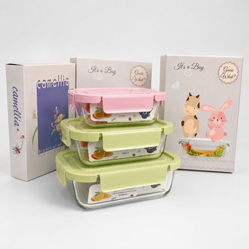 Lot de 3 Boîtes de Conservation Alimentaire en Verre