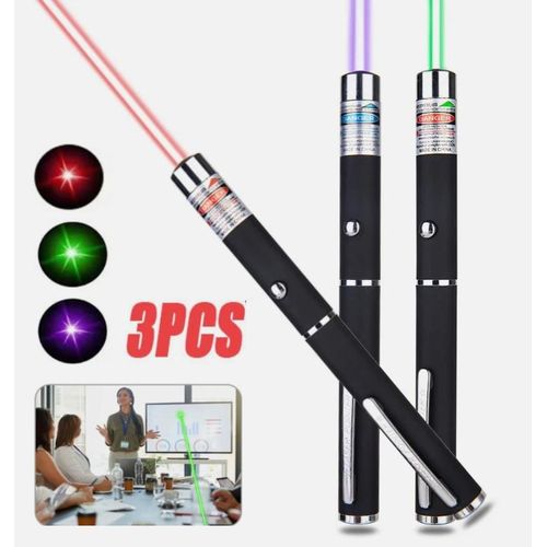 3PCS Lampe Pointeur Laser,Stylos Laser,Vert Pointeur Laser, Démonstration Pédagogique Du Pointeur Laser -Vert, Rouge, Violet