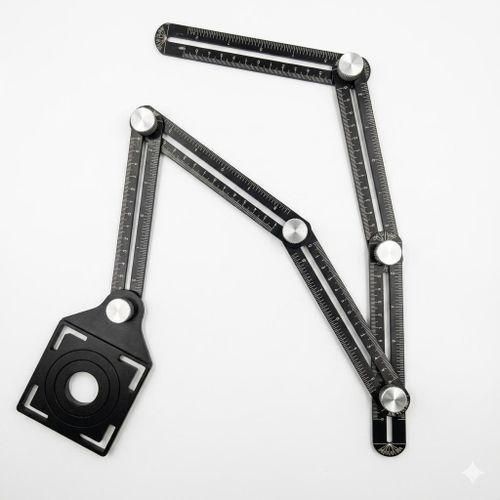 Règle de Mesure Multi-Angle Articulée - 6 Bras en Alliage d'Aluminium - Guide de Perçage pour Carrelage Inclus - Outil de Traçage Universel pour Bricolage, Menuiserie et Pose de Sol