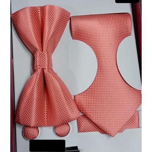 Coffret Accessoires Cravate + Pince + Nœud Papillon + Pochette + Bouton De Manchettes - Saumon