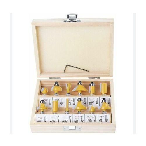 Coffret de 12 Fraises à Défonceuse Professionnelles - Carbure de Tungstène - Pour Travail du Bois et Menuiserie - Différents Profils de Coupe - Livré en Boîtier Bois Premium