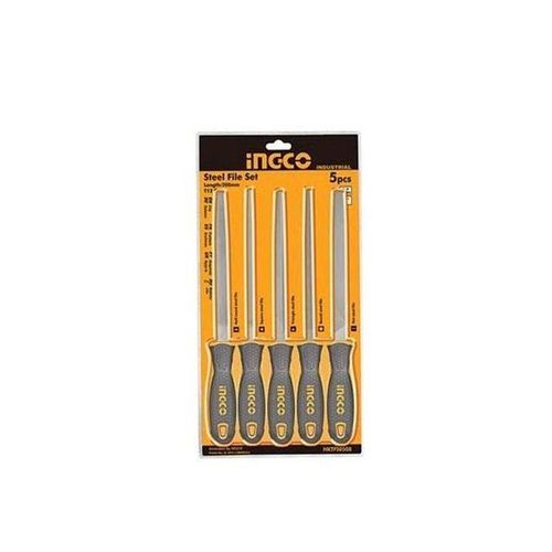 Ingco Jeu De 5 Limes (Carree 8, Plate 8, Demi-Ronde 8, Ronde 8 Et Triangulaire 8) HKTFS0508 NB