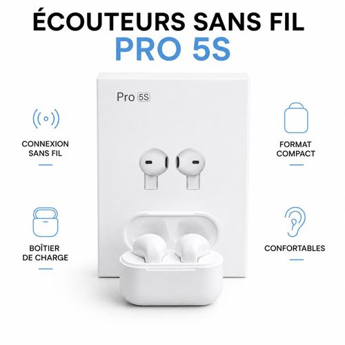 Écouteurs Bluetooth Sans Fil – Blanc avec Boîtier de Charge
