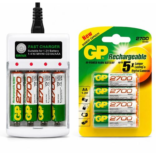 Kit 4 Piles Rechargeables AA GP 2700 mAh avec Chargeur Rapide