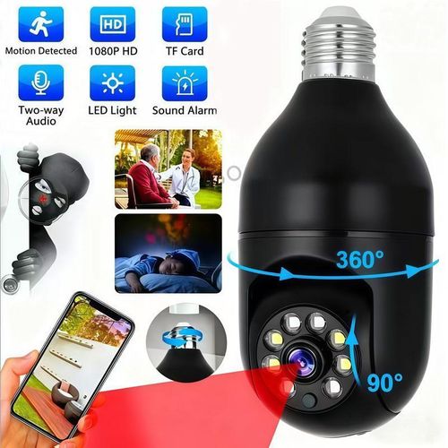 Caméra intelligente PTZ ampoule WiFi CCTV numérique, caméra de surveillance de sécurité WiFi IP PTZ