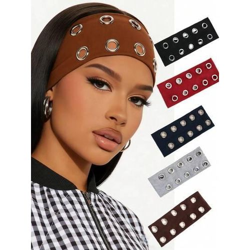 Bandeaux Femme à Œillets Style Streetwear - Bandeau Tête Tricot Élastique - Accessoire Mode Rouge, Noir, Beige, Vert