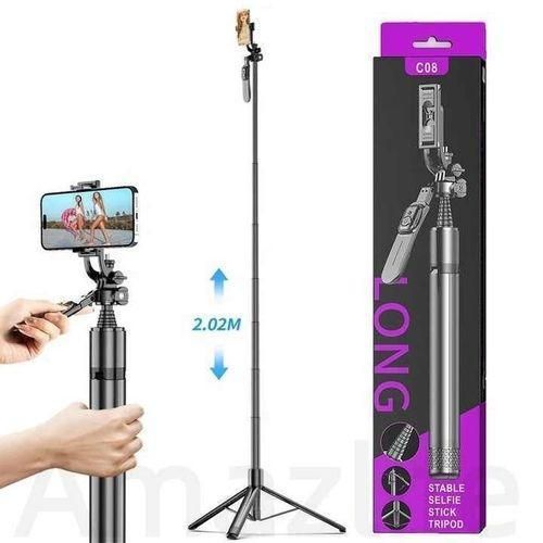 TREPIED C07 -Extra Long En Acier Inoxydable Téléphone Portable Selfistik Smart Télescopique Palito Selfie Stick avec Support