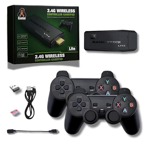 Console de jeux vidéo SMARTCAM Game Stick 20000+ intégrée, rétro classique 3D 4K Full HD avec 2 manettes sans fil, Plug & Play, 64 Go