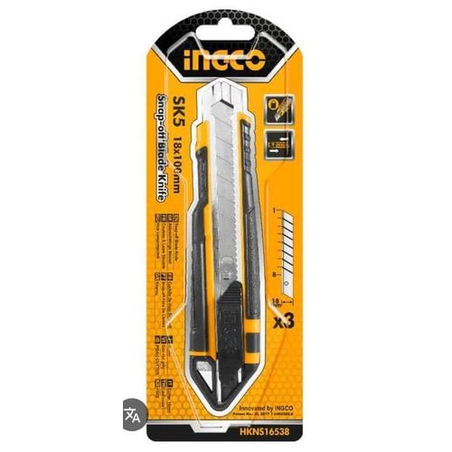 Cutter Professionnel INGCO SK5 18mm – Couteau à Lame Sécable Ultra Résistante pour Travaux Intensifs