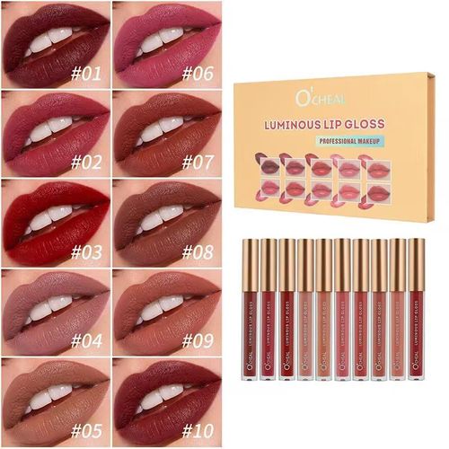 Coffret de 10 Gloss à Lèvres Lumineux O'CHEAL – Effet Velours & Longue Tenue