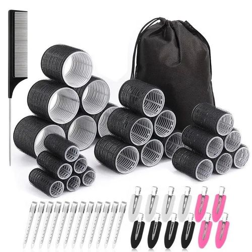 Ensemble de fer à friser 50 pcs, fer à friser sans chaleur auto-fixant pour cheveux longs et mi-longs, avec épingle à cheveux et peigne pointu