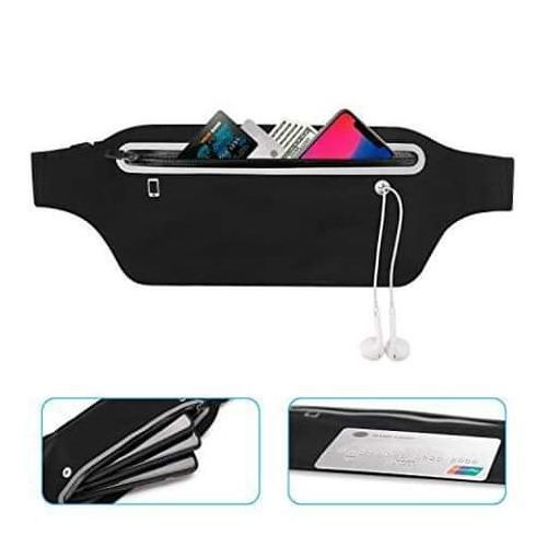 Sac Banane Homme Femme Ceinture De Course Sport Sacoche Sac à La Taille Pochette Running Belt Avec Bande à Réflecteur- Noir