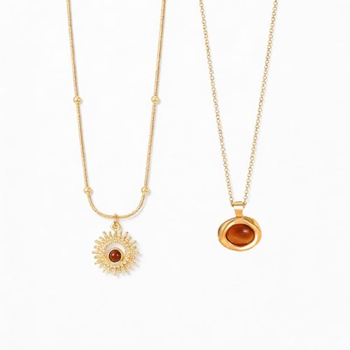 Ensemble de Colliers Pendants Rétro Marron pour Femmes – Colliers Superposés en Alliage Ton Or