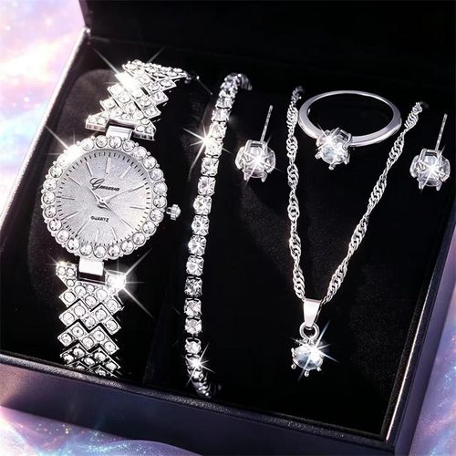 Ensemble de montre femme imperméable polyvalent à la mode de 5 pièces. Haut de gamme et luxueux, il dégage de l’élégance et est le premier choix pour les dates et les cadeaux.