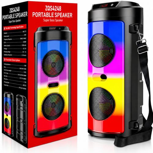 Enceinte Bluetooth Portable Super Bass avec Double Haut-Parleur, Lumières LED RGB, Microphone, Télécommande, USB, TF, AUX et FM