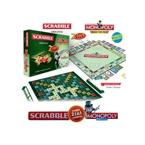 SCRABBLE & MONOPOLY Jeu de société familial 2 en 1 Scrabble + Monopoly