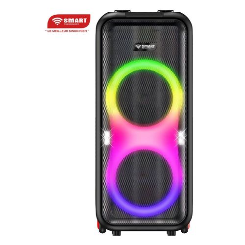 Haut-Parleur Rechargeable -STHP-0100E -1000W- 2x10'' – Bluetooth – USB – AUX – 2xMicros – Télécommande – Noir –Garantie 3 Mois