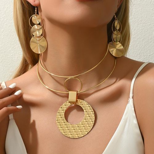 Ensemble de Bijoux de Luxe Collier Ras de Cou Chaîne et Boucles d'Oreilles Accessoire de Soirée Hyperbole pour Femmes - Or