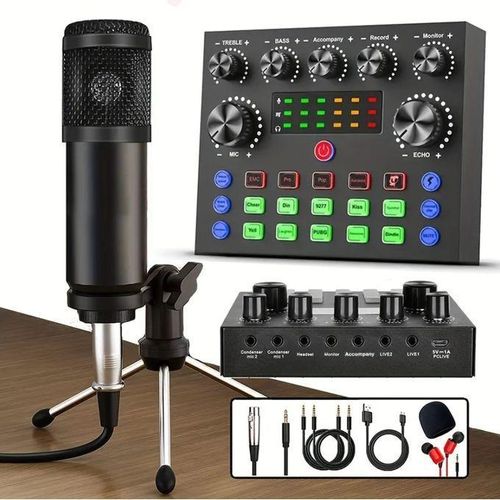 Kit de microphone à condensateur pour podcast (inclut la carte son Live V8S et le changeur de voix) - Configuration d'équipement de qualité studio