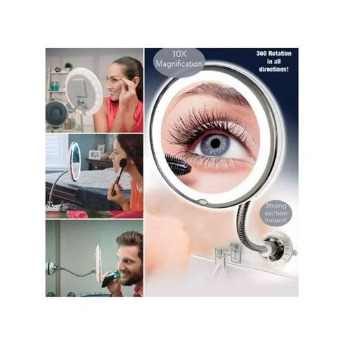 Flexible Miroir Grossissant Lumineux Mural 10X Miroir LED Maquillage Professionnel-blanc/noir