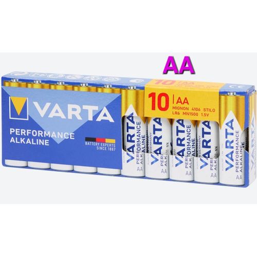 Importé de France. Lot 10 piles AA alcalines VARTA. Haute qualité. Longue durée.