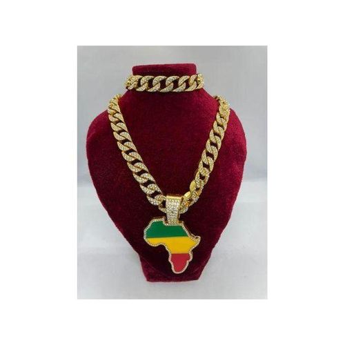 Chic Chaîne En Strass Or Chaîne Luxueuse Bling Médaillée AFRICA TGH