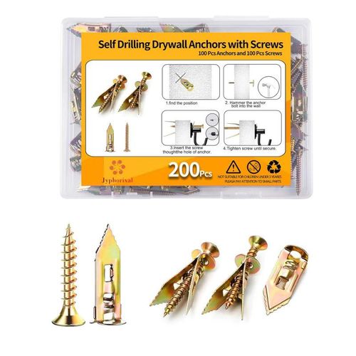 Kit de 200 chevilles autoperceuses pour plaques de plâtre avec vis, chevilles métalliques robustes