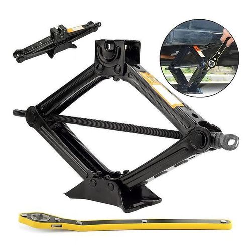 Mythco Cric ciseaux pour voiture 2 Tonnes avec clé à cliquet – Outil de levage mécanique pliable pour berline, SUV et fourgonnette