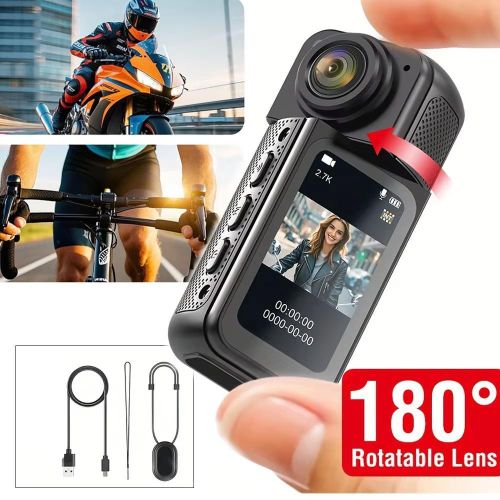 Mini 2,7K Caméra sportive compacte 1080P, 1,47 pouce, angle de 180°, enregistreuse avec WiFi, support magnétique pour vlogs à vélo