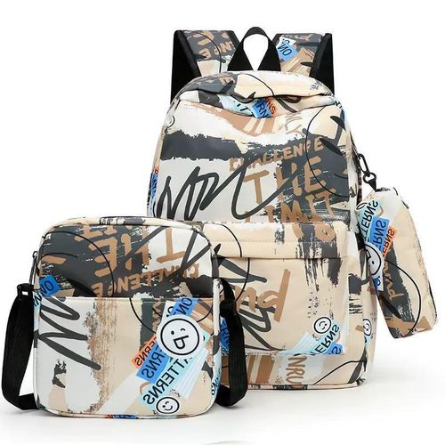 Kit de 3 Pièces : Sac à Dos, Sac Bandoulière et Trousse (Imprimé Graffiti Tendance)