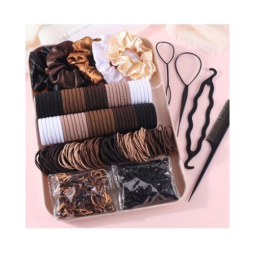 Ensemble de 1109 accessoires pour cheveux foncés pour femmes, élastiques à cheveux sans couture, chouchous pour queue de cheval, bandes pour cheveux styles minimalistes, élastiques jetables, sans boîte