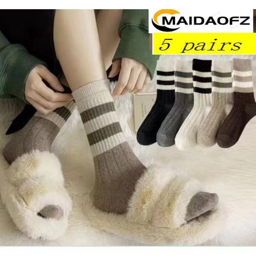 Mode 5 Paires Chaussettes En Coton Pur Femme Style Simple Lettre Medium Tube - 12-Couleur Aléatoire