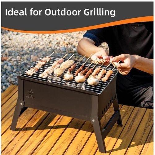 Barbecue Portable au Charbon de Bois (50x30x50 cm) – Grille en Acier, Pieds Pliables & Poignées de Transport – Idéal Camping, Jardin et Pique-nique