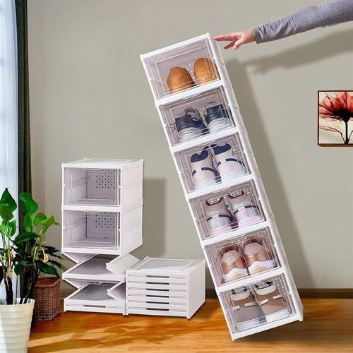 Boxe De Rangement Chaussures Pliable 6 Niveaux – Boîte à Chaussures Empilable Transparent & Anti-Poussière