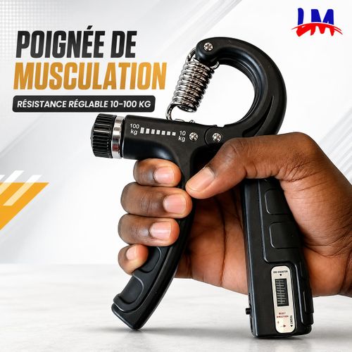 Poignée de Musculation avec Compteur – Résistance Réglable 10–100 kg, Renforcement Main et Avant-Bras – Noir