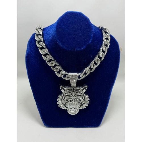 Chic Chaîne En Strass Luxueuse Bling Médaillée Tête de Chat