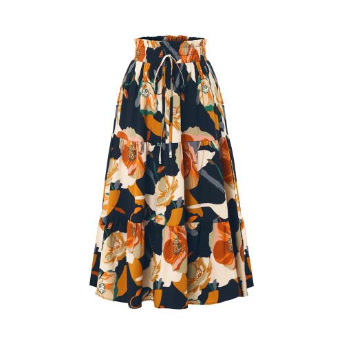 Jupe plissée trapèze femme 2026, Imprimé floral blanc & taille élastique
