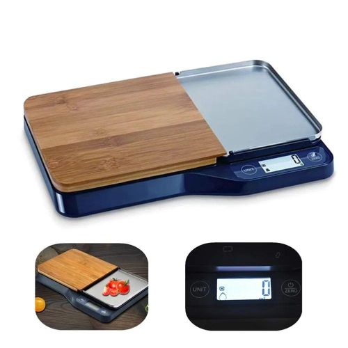 Balance de cuisine électronique 5kg / 1g avec planche à découper Plateau en acier inoxydable