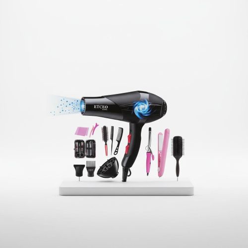 Kit de Coiffure Professionnel ETCEO ET-5878 - Sèche-Cheveux Ionique, Lisseur et Accessoires 5-en-1