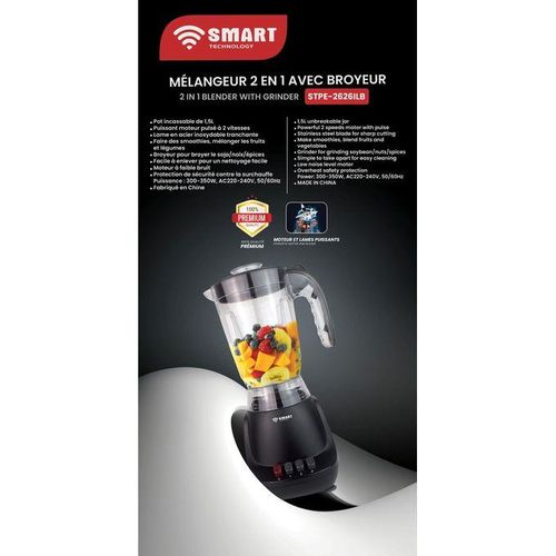 Blender Incassable STPE-2626ILB - 350 W – 1.5 Litres- Mélangeur 2 En 1 Avec Broyeur- Noir