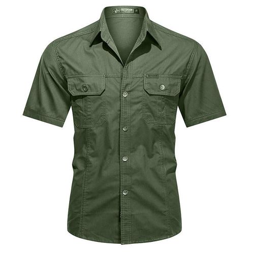 Chemise décontractée 100% coton à manches courtes pour homme, chemise tactique de sport à demi-manches pour la randonnée, les activités de plein air, veste pour homme