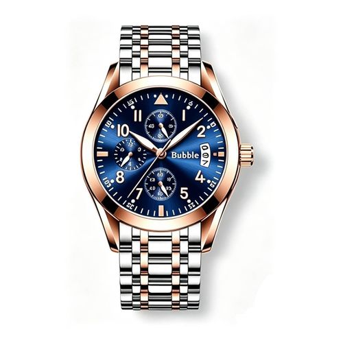 Montre de Luxe Homme Style Pilote Professionnelle, Montre à Quartz à Cadran Bleu avec Date + Outil de Réglage Gratuit