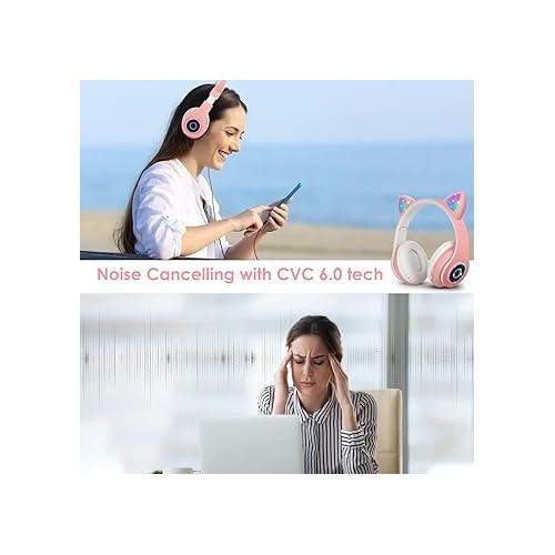 Puissant Casque Bluetooth Oreille De Chat Sans Fil Avec Lumière -
