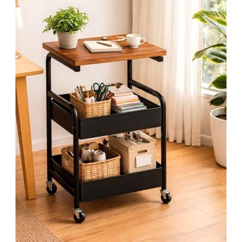 chariot de rangement multifonctionnel à roulettes à 2 niveau– pratique et élégante Noir