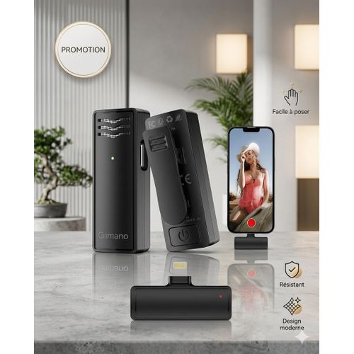 Microphone Sans Fil Lightning pour iPhone – Kit Micro Cravate Professionnel Rechargeable pour Vidéo, Interview et Streaming
