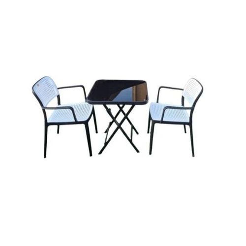 Tables pliante vitré noir avec de chaises en plastique blanc noir 08
