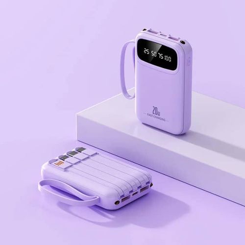batterie externe compacte avec câbles intégrés et affichage