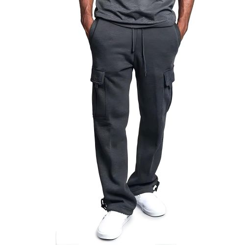 Pantalon cargo pour homme avec taille élastiquée à cordon et multiples poches - gris foncé